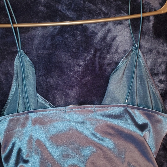 Peacock Blue Cami Draped Crossover Slip Dress - Picture 12 of 14